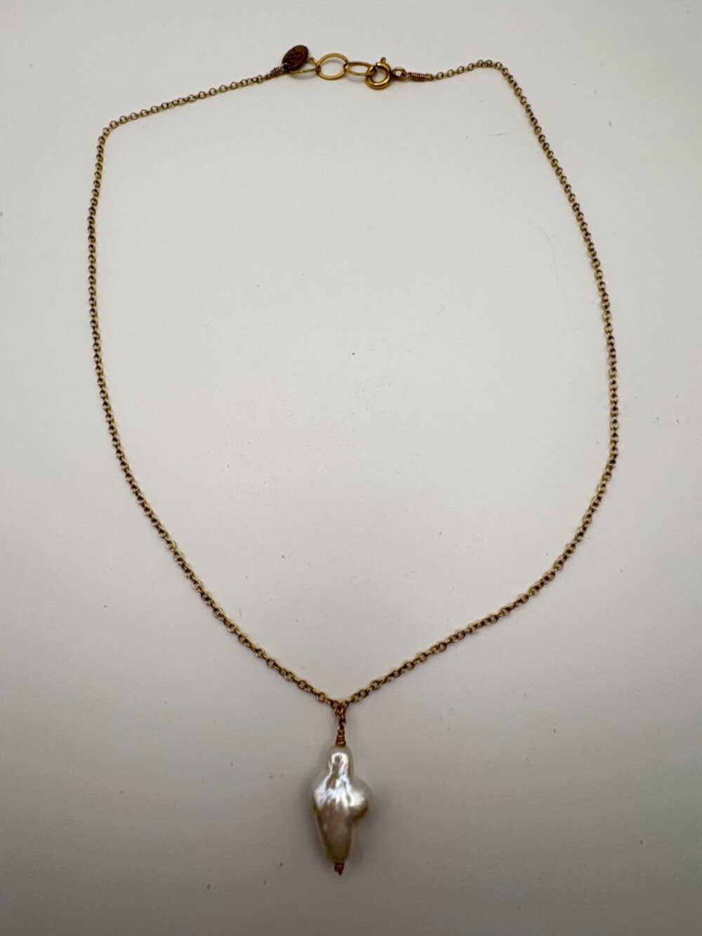 14K Gold Filled Freeform Baroque Pearl Pendant Necklace 16 in - 18 in Adjustable